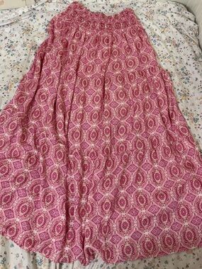 Flowy Pink Printed Maxi Skirt with Elastic Waist